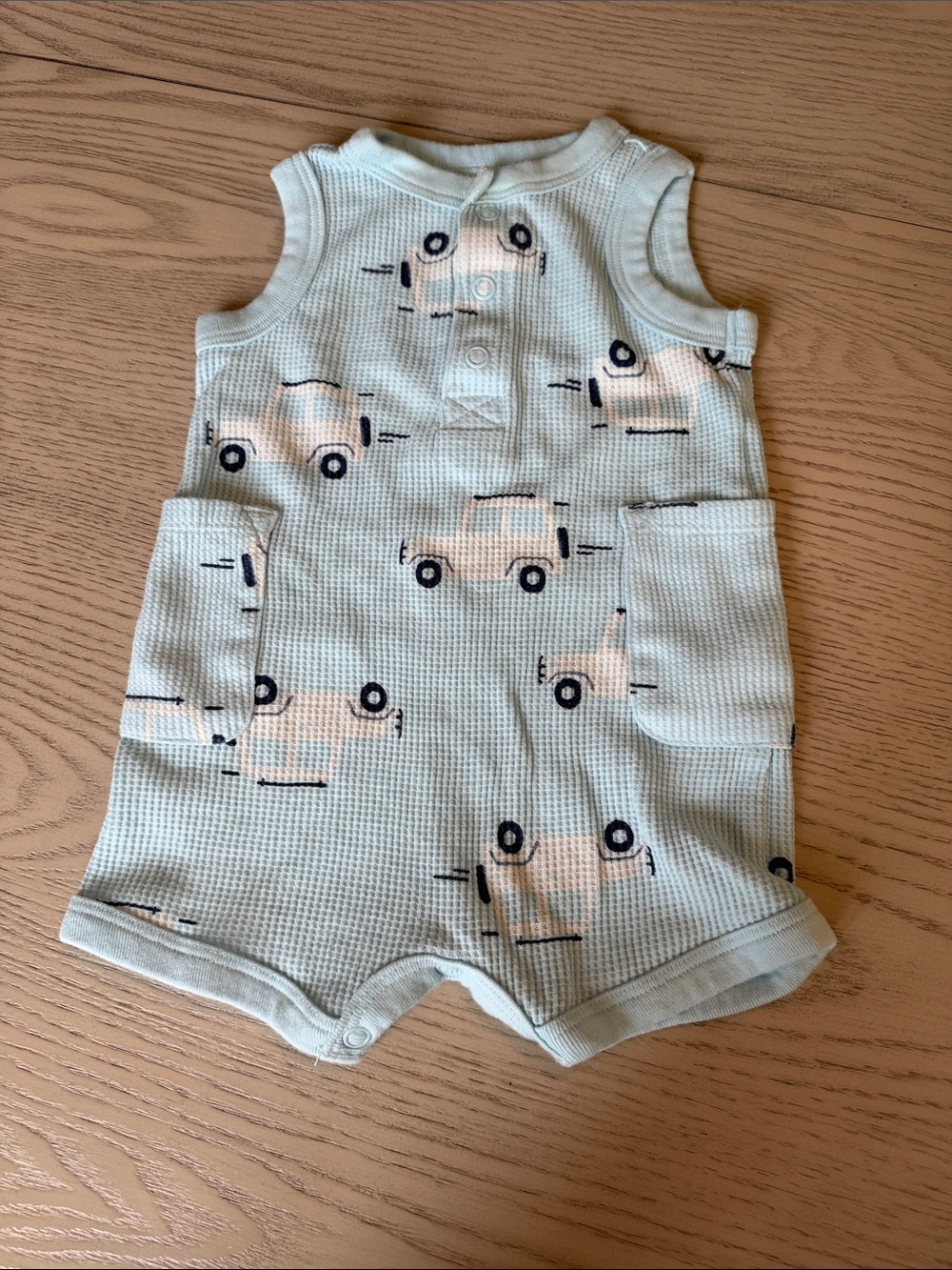 Carter's light blue Waffle Knit Car-Print Baby Romper